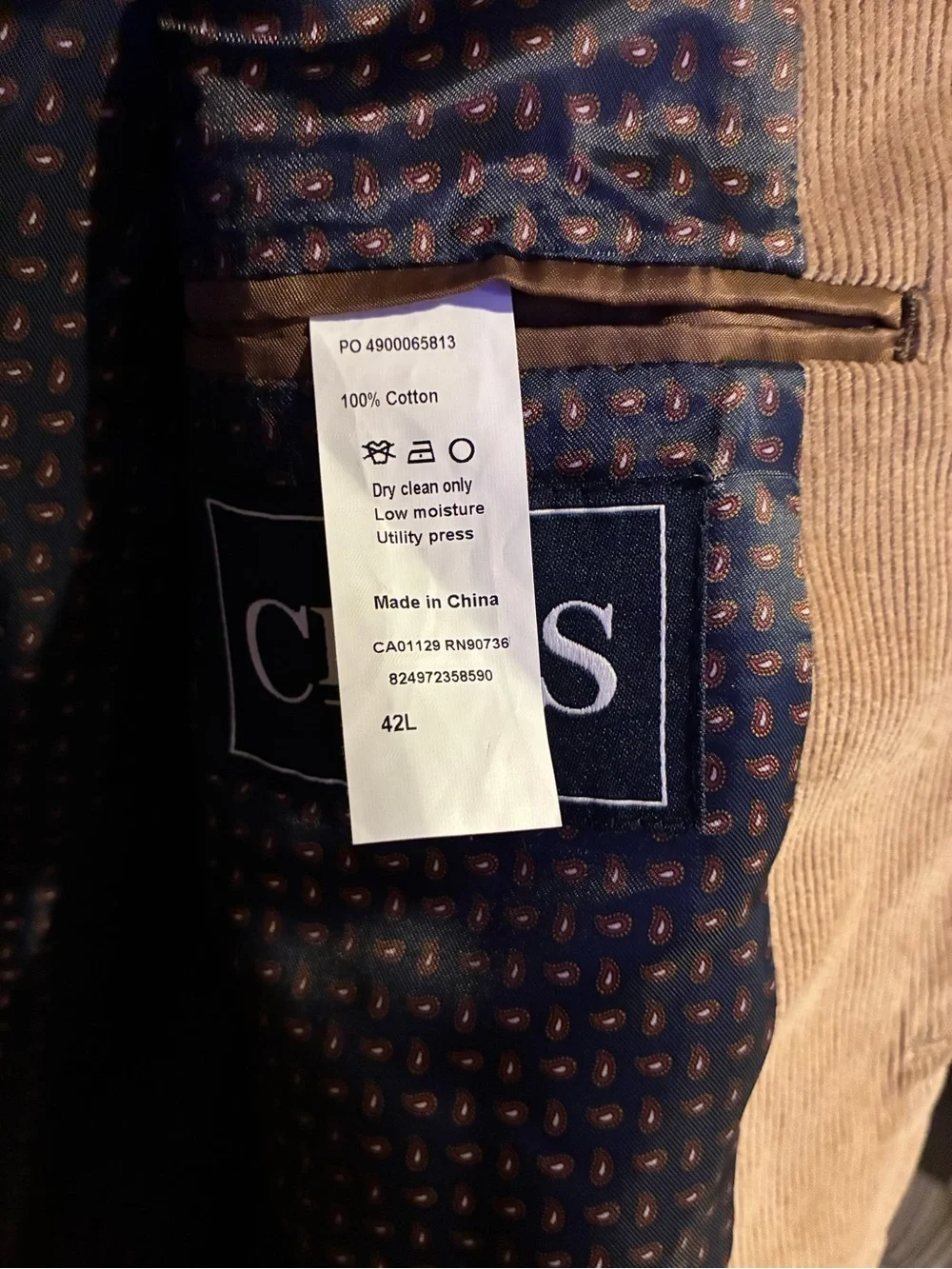 Chaps Men’s Light Tan Corduroy Sport Coat